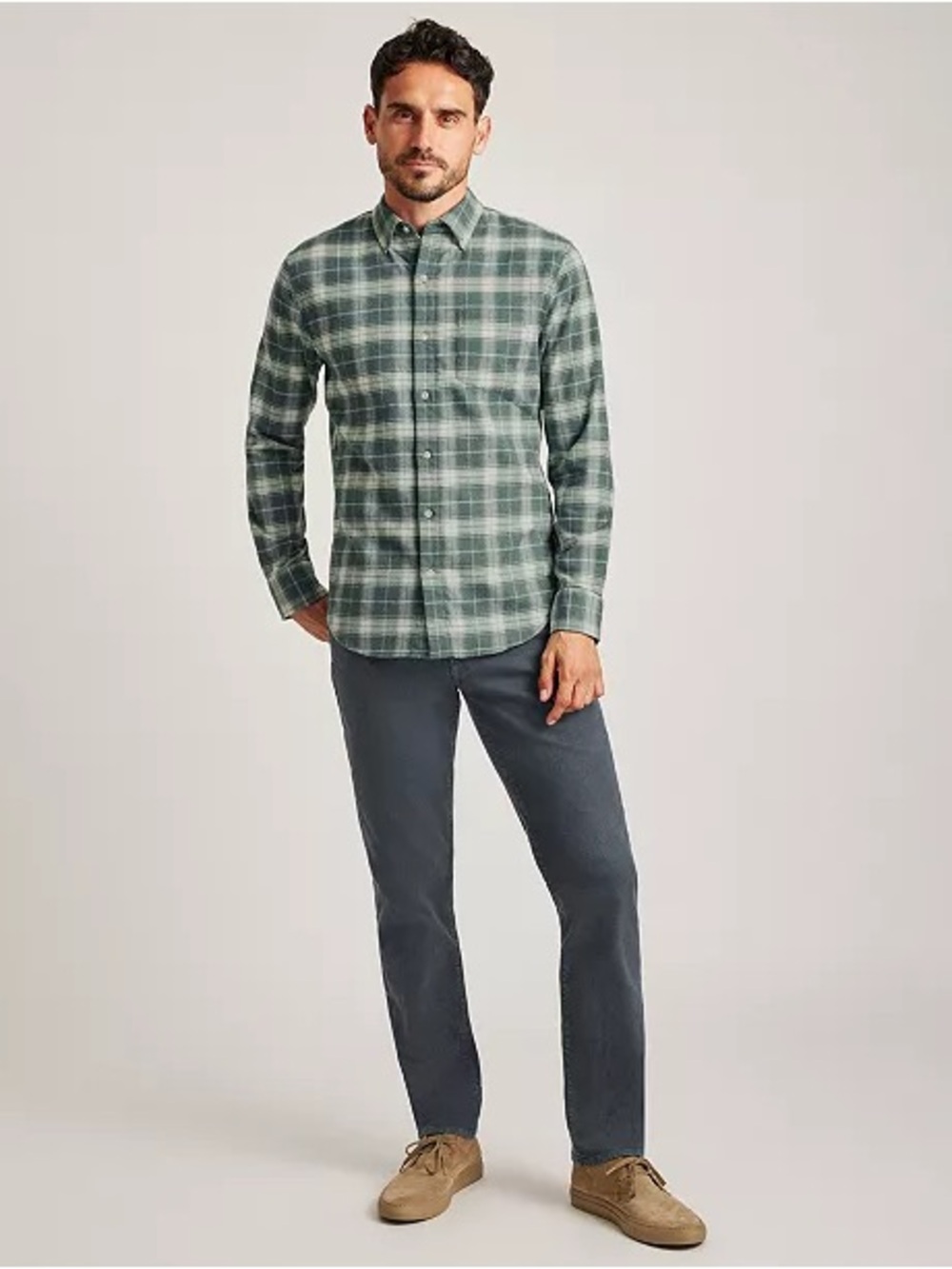 Bonobos Slim Fit Green/Gray Plaid Long-Sleeve Button Down Shirt XL Lightweight